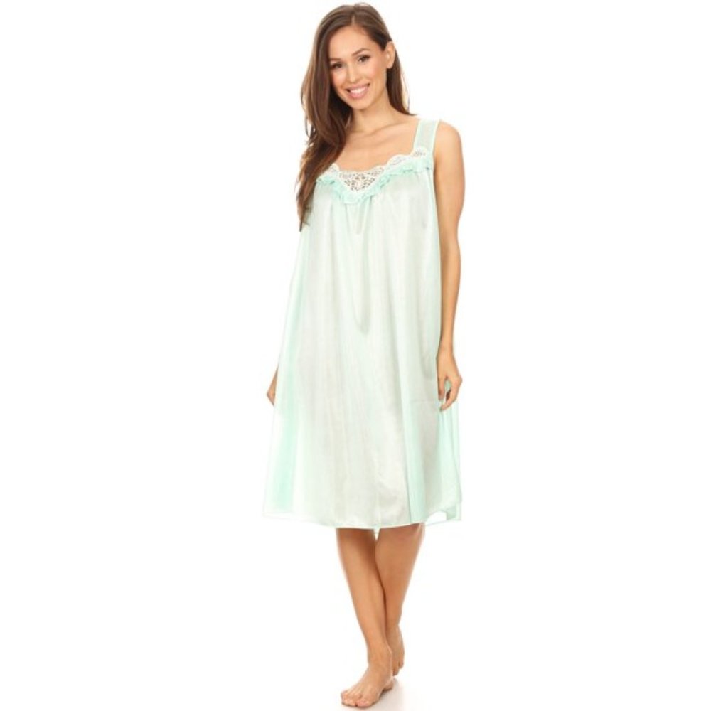 Lati Fashion Women Nightgown Sleepwear Female Sleep Dress Nightshirt Green